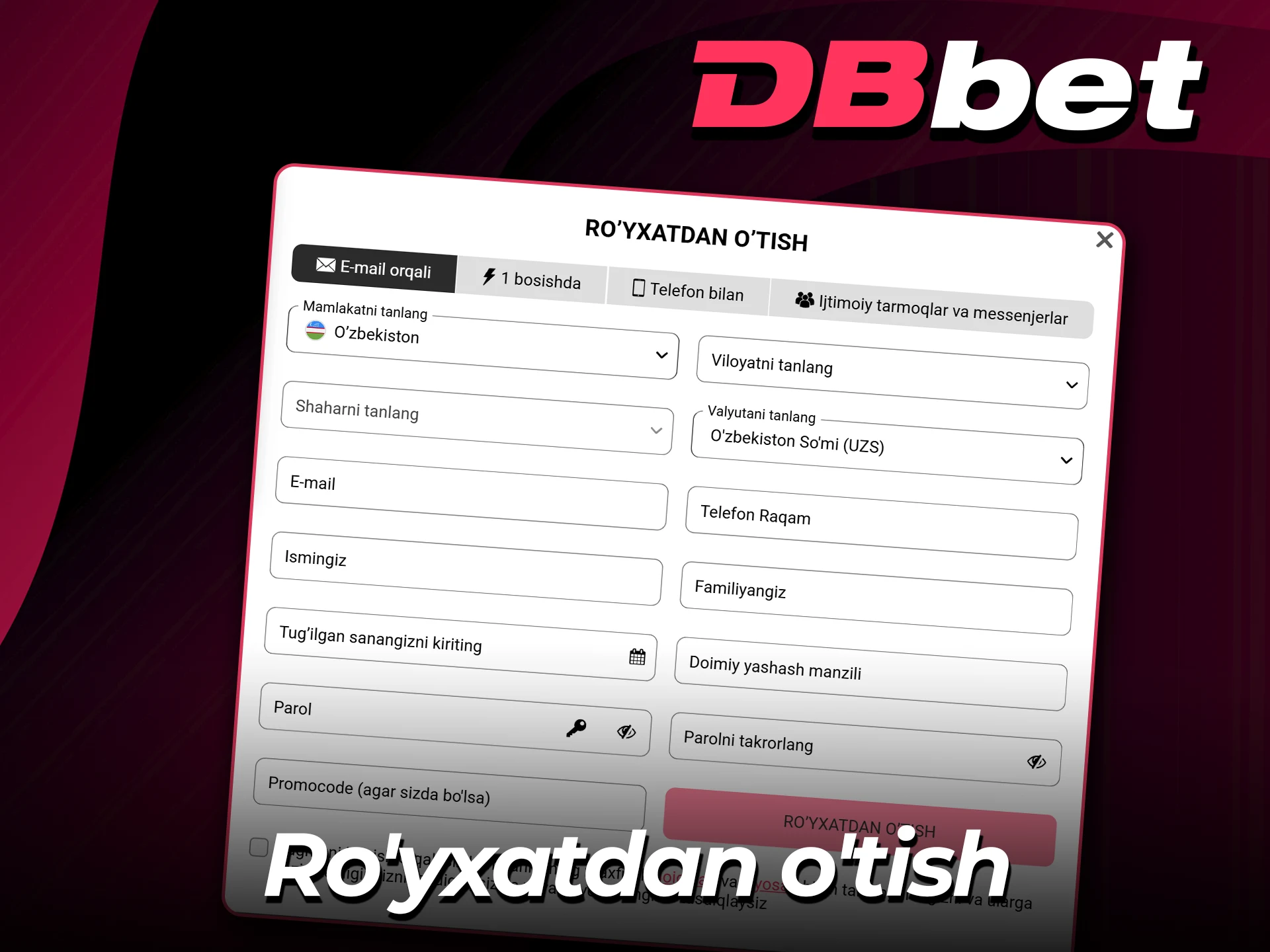 DBBet ro'yxatdan o'ting va katta jamoaga qo'shiling.