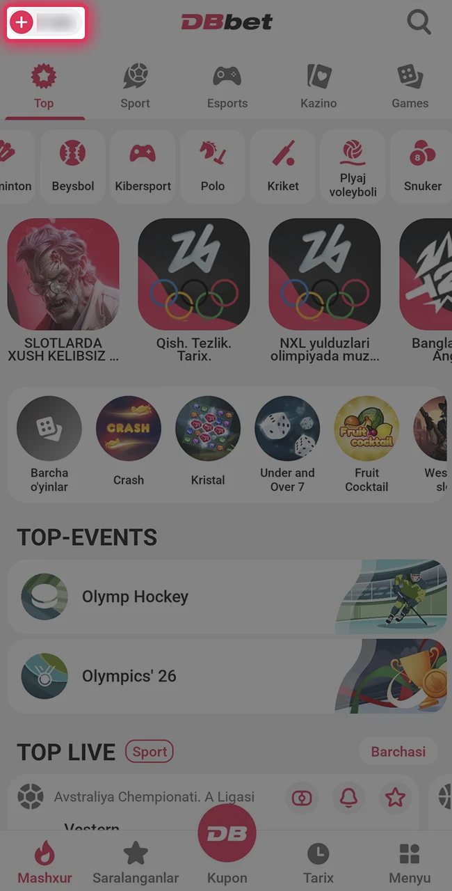 DBbet platformasidagi kassaga o'ting.