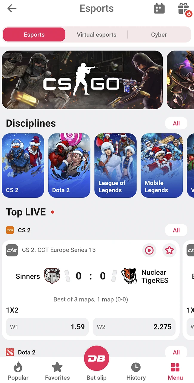 Choose competitive gaming matches at DBbet.