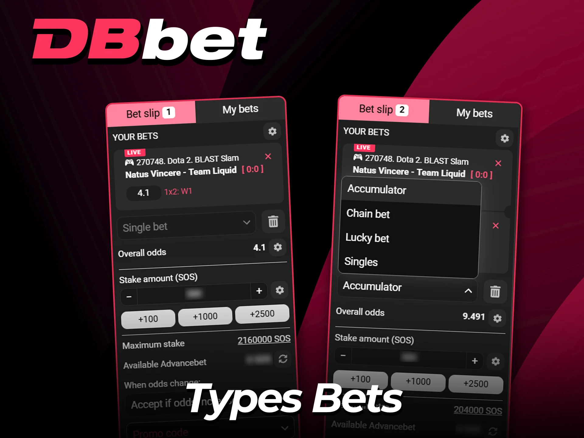 View available e-sports bet types at DBbet.
