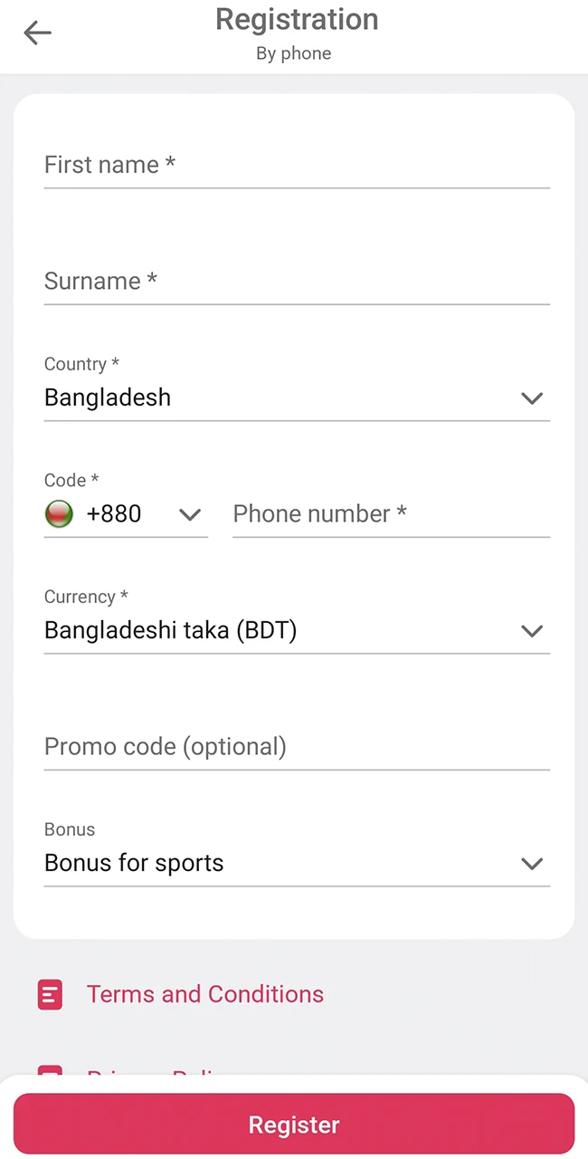 Register for an account at DBbet Bangladesh.