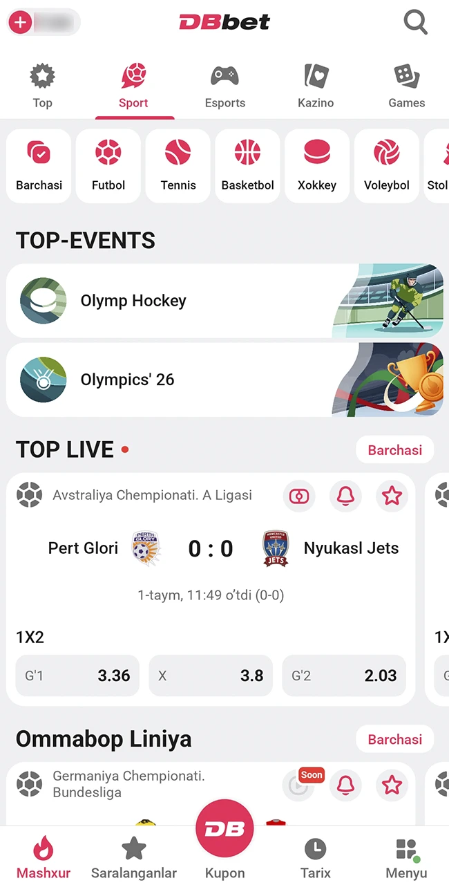 Rasmiy DBBet saytida o'zingizga qulay interfeysni tanlang.