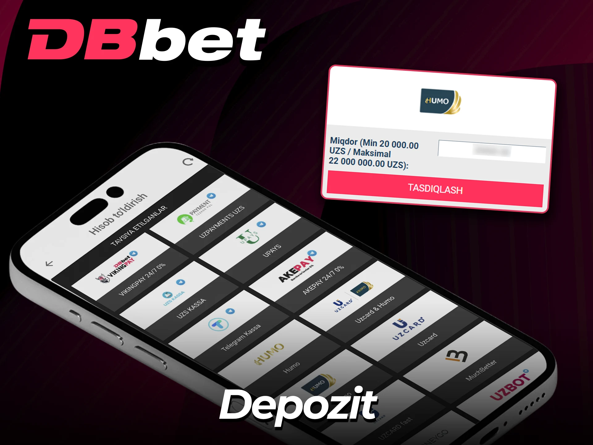 Hisobni rasmiy DBBet sayti orqali xavfsiz to'ldiring.