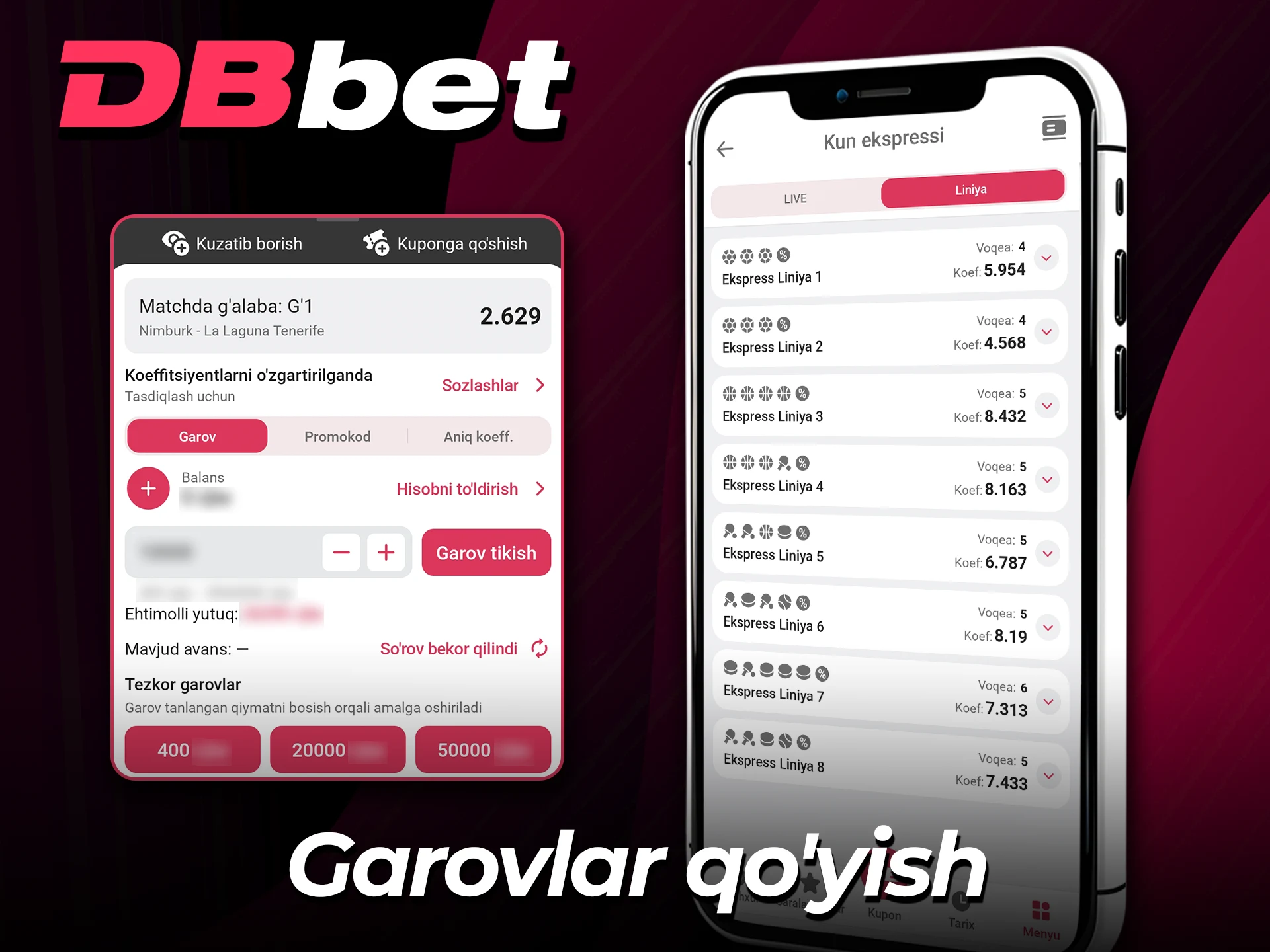 Ilova orqali tezkor va oson garovlar tiking.