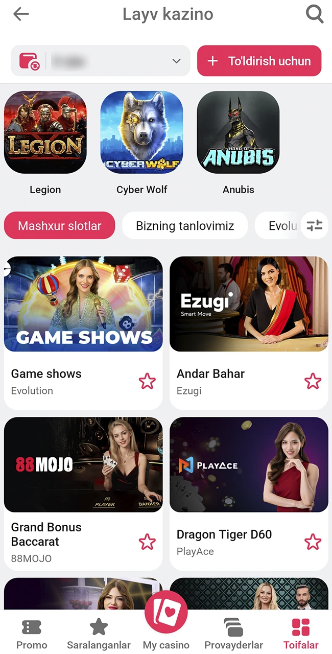 DBBet sevimli jonli stolingizni tanlang.