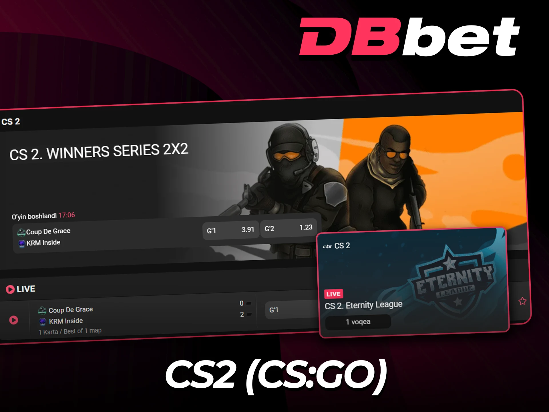 CS2 musobaqalarida rasmiy DBBet bilan g'alaba qozoning.