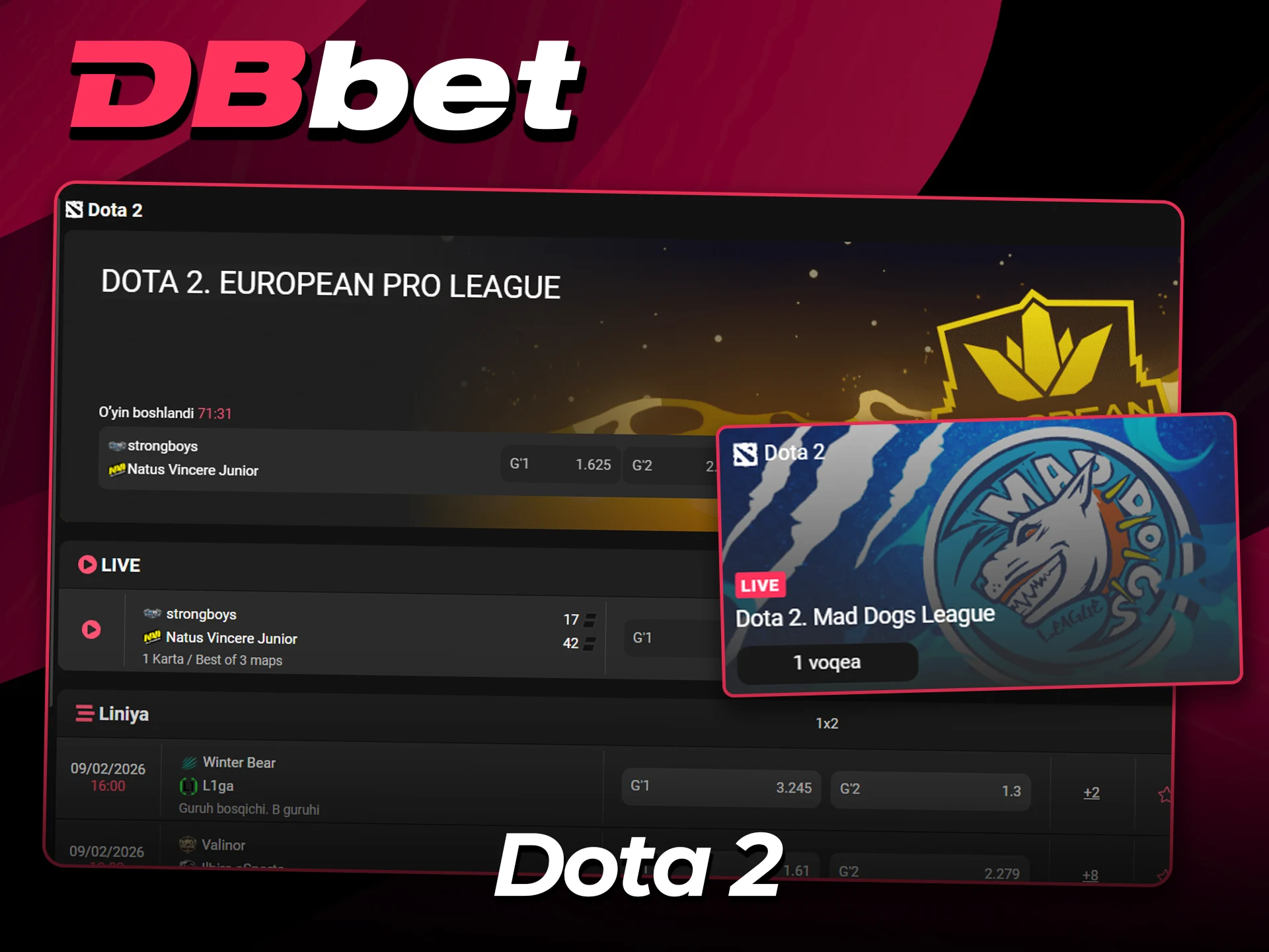 DBbet Dota 2 turnirlariga pul tiking.