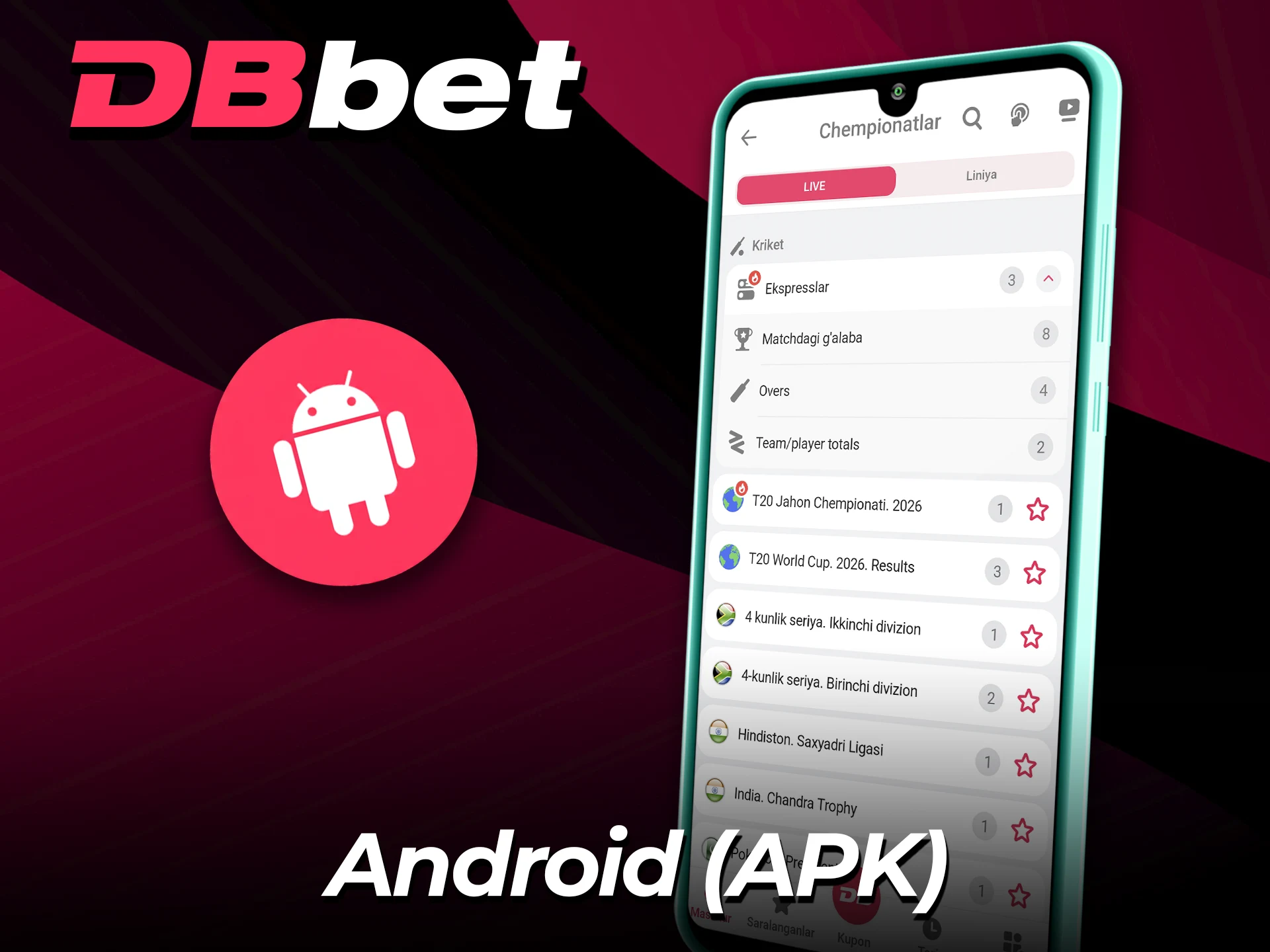 Bugun Android qurilmalari uchun DBbet APK faylini o'rnating.