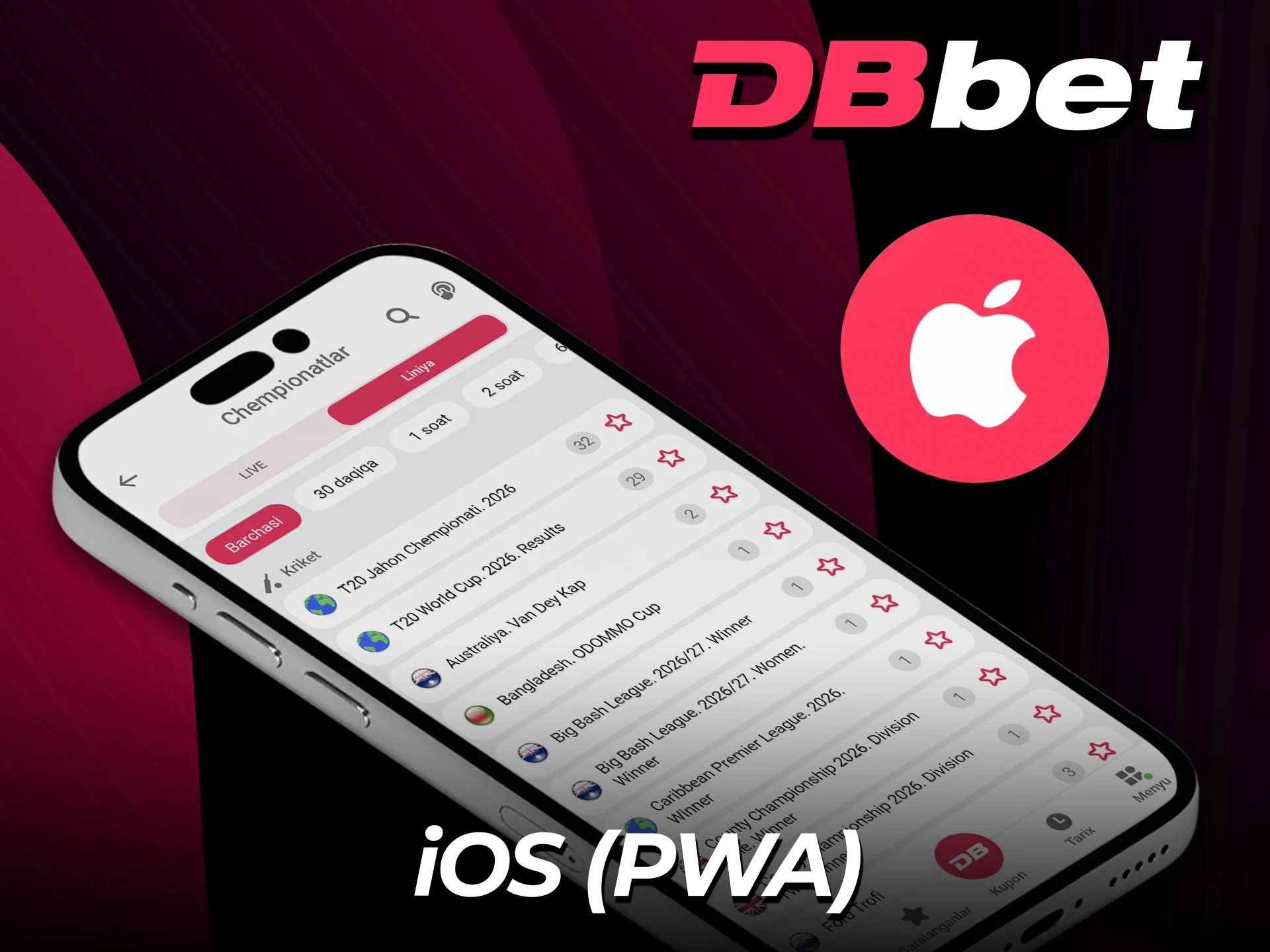 iOS qurilmalarida DBbet veb-ilovasiga kiring.