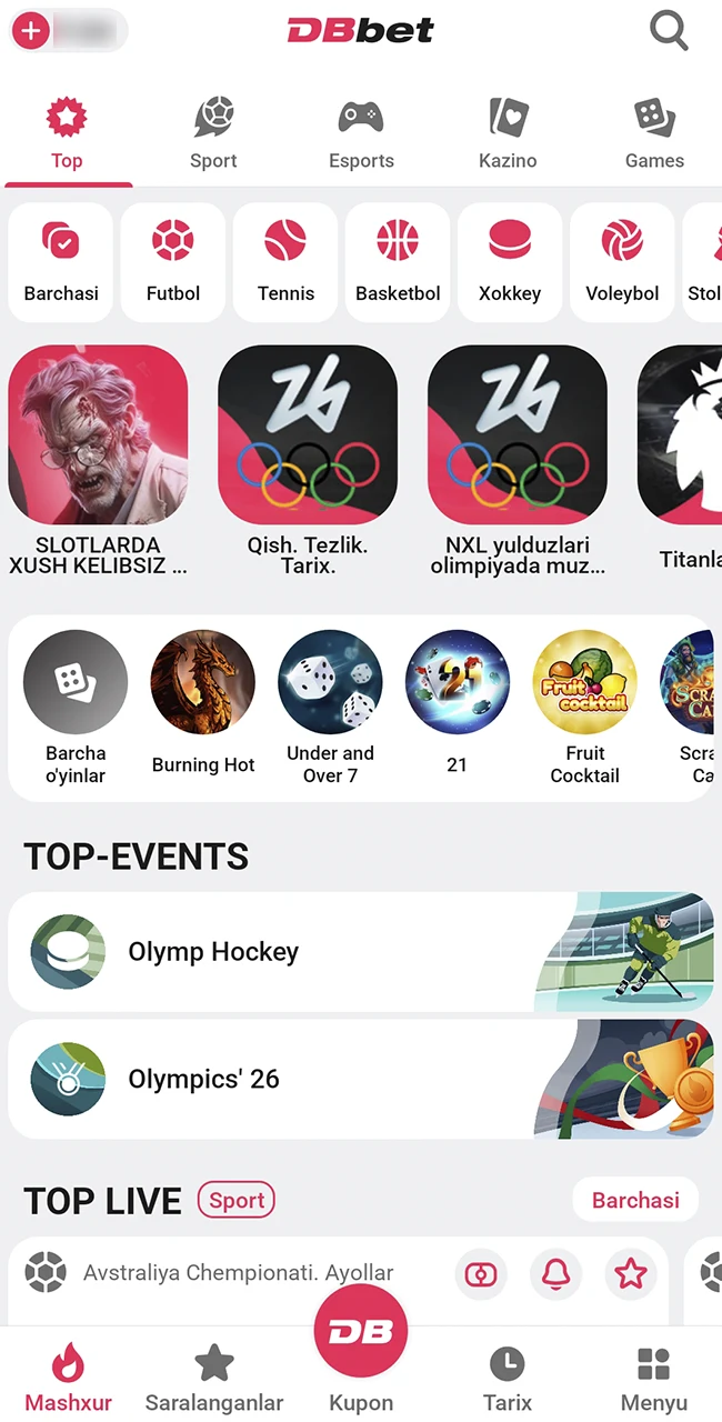 DBBet rasmiy sayti asosiy sahifasiga hoziroq o‘ting.