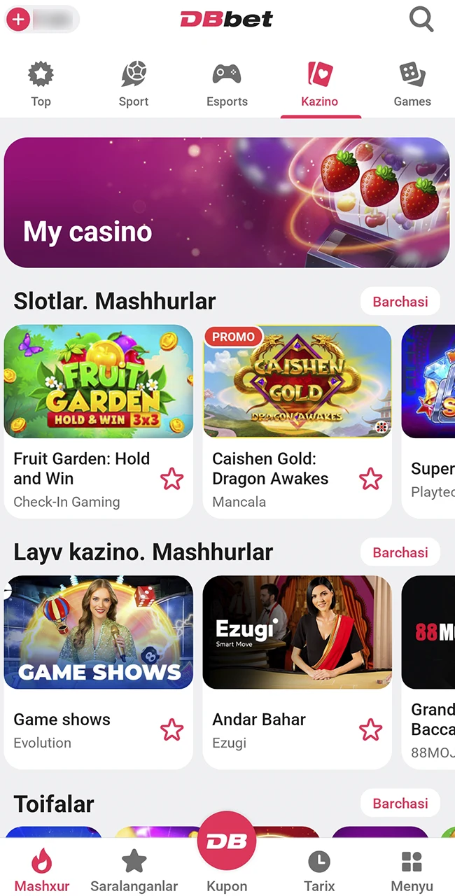 DBBet kazinosida eng yaxshi o‘yinlarni hoziroq o‘ynang.