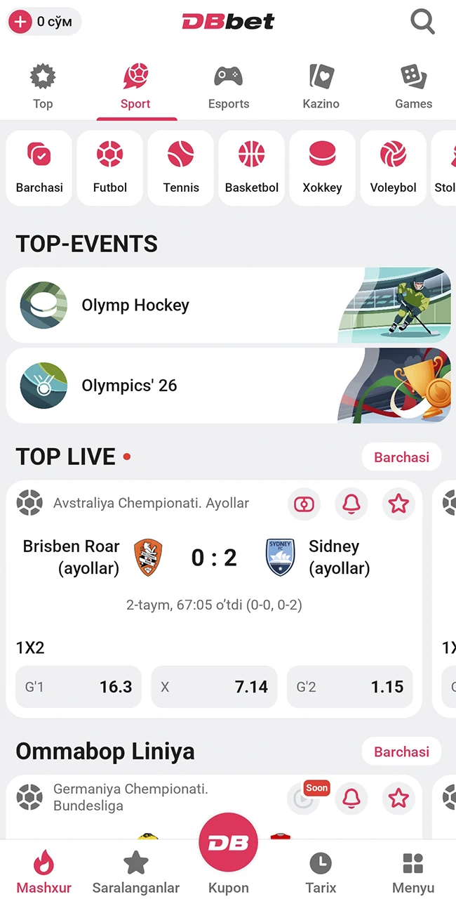 Rasmiy DBBet saytida sportga foydali stavkalar qiling.