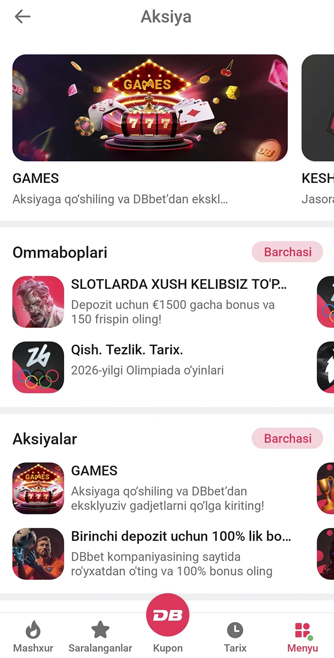 Slot bonusingizni DBBet rasmiy veb-saytida faollashtiring.