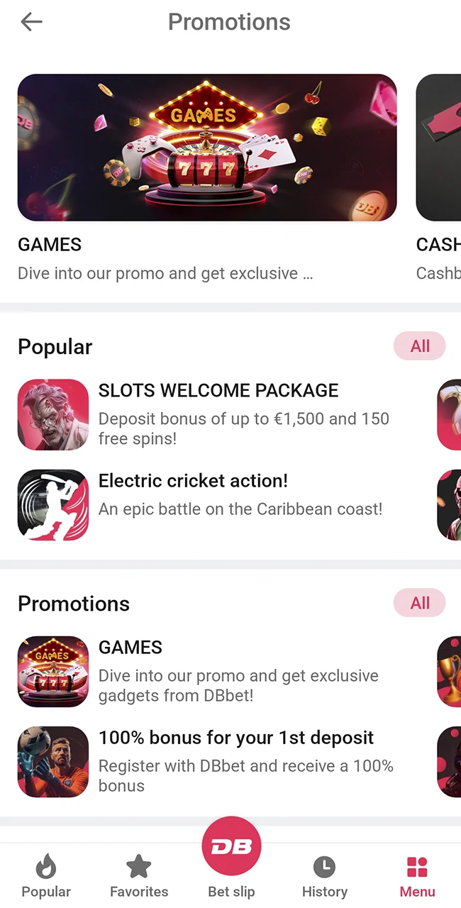 Activate your slots bonus on the official DBBet website.