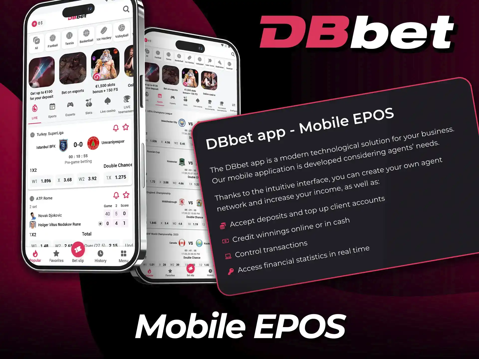 Download the DBbet mobile EPOS app and manage agent operations easily.