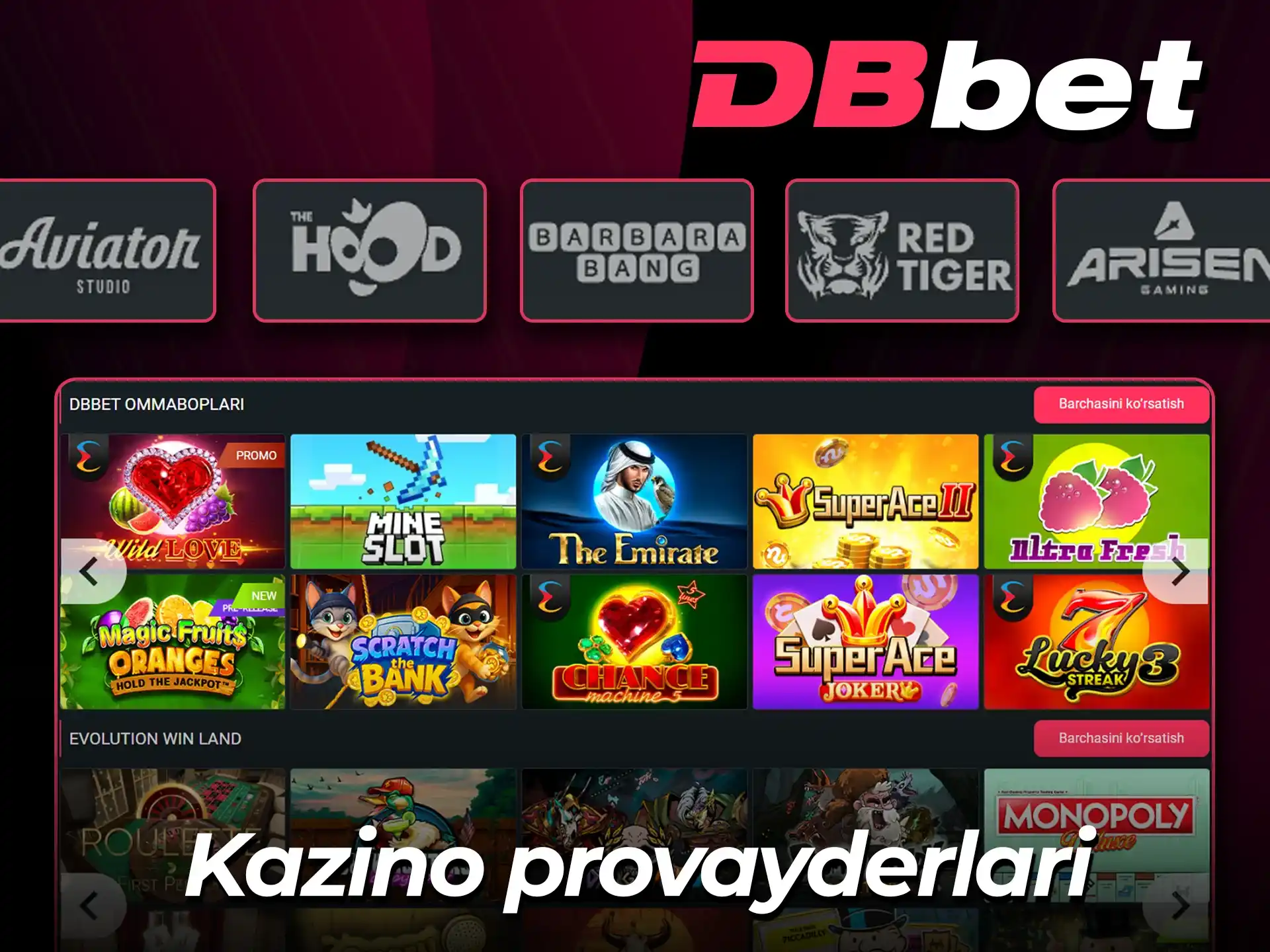 DBBet dunyoning eng yaxshi provayderlari bilan tanishing.