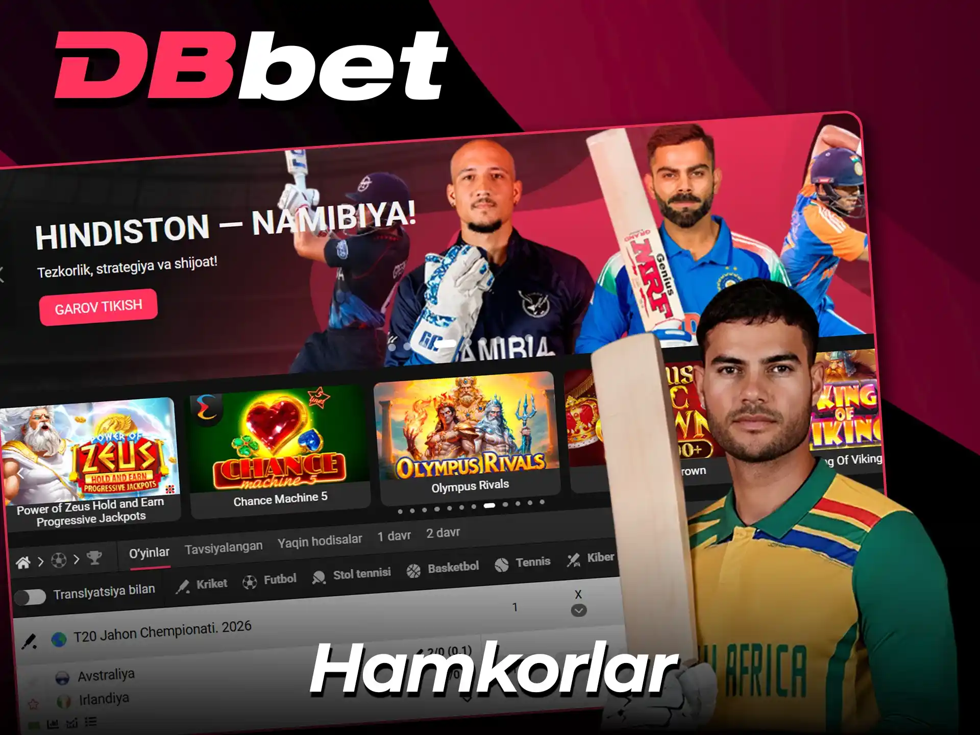 DBbet brendining rasmiy hamkorlarini ko'ring.