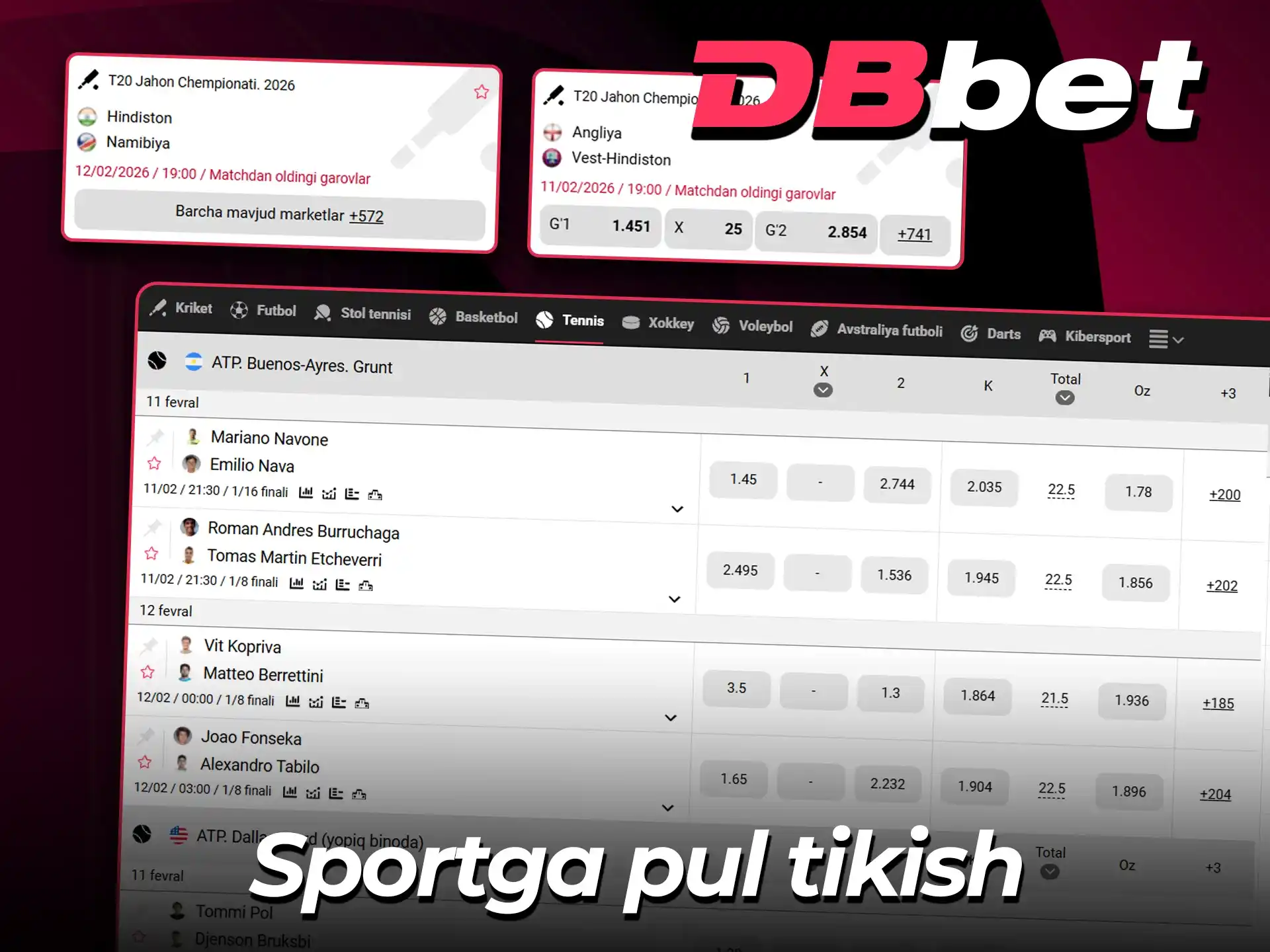 DBbet veb-saytida sportga pul tikish variantlarini ko'rib chiqing.