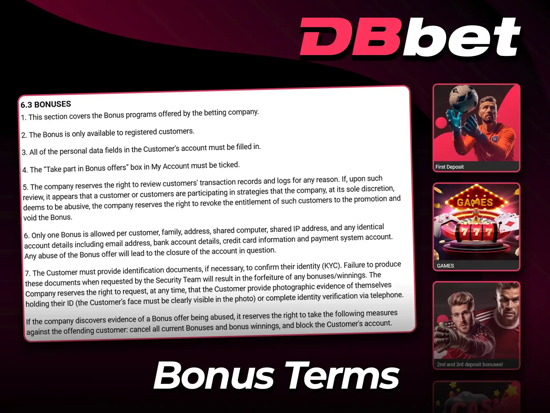 Read the official DBbet website bonus terms clearly.