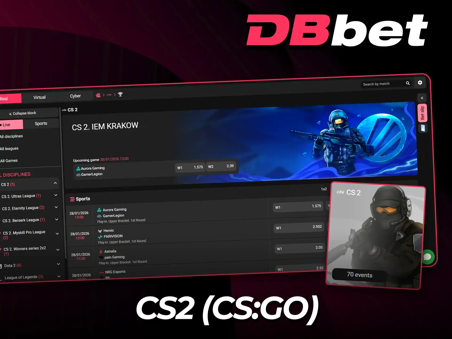 Get the best CS2 odds at DBbet.