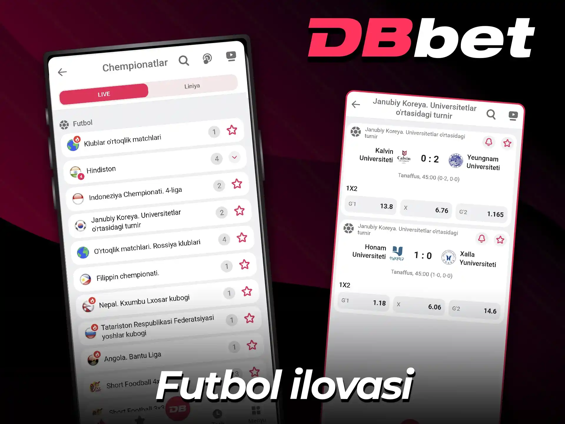 Smartfoningizga rasmiy DBBet futbol ilovasini yuklab oling.