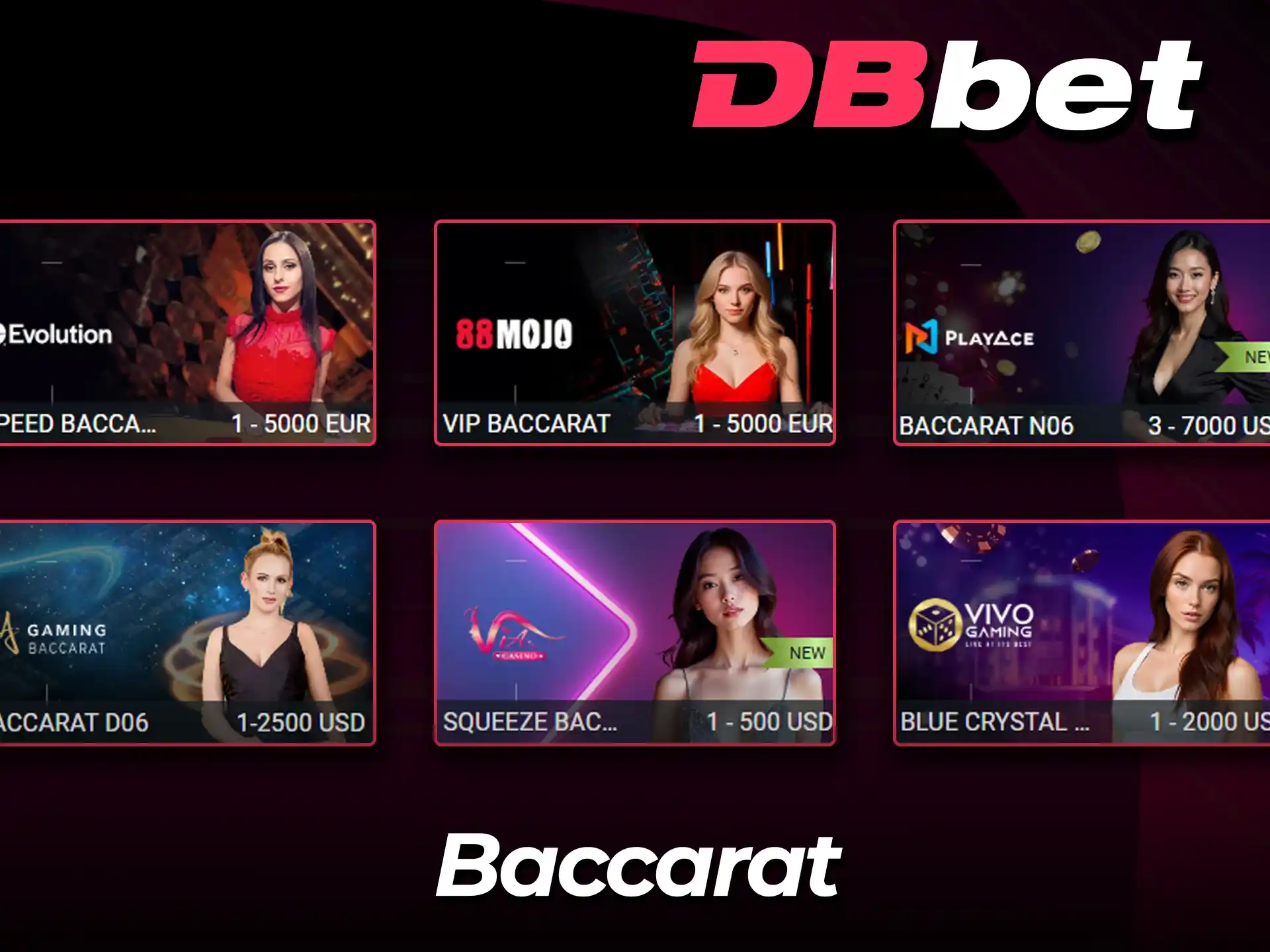 Professional Baccarat tables available at DBBet casino.