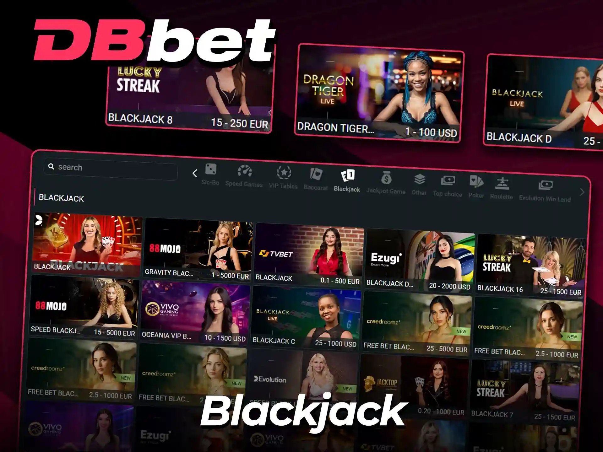 Compete in live Blackjack games at DBBet.