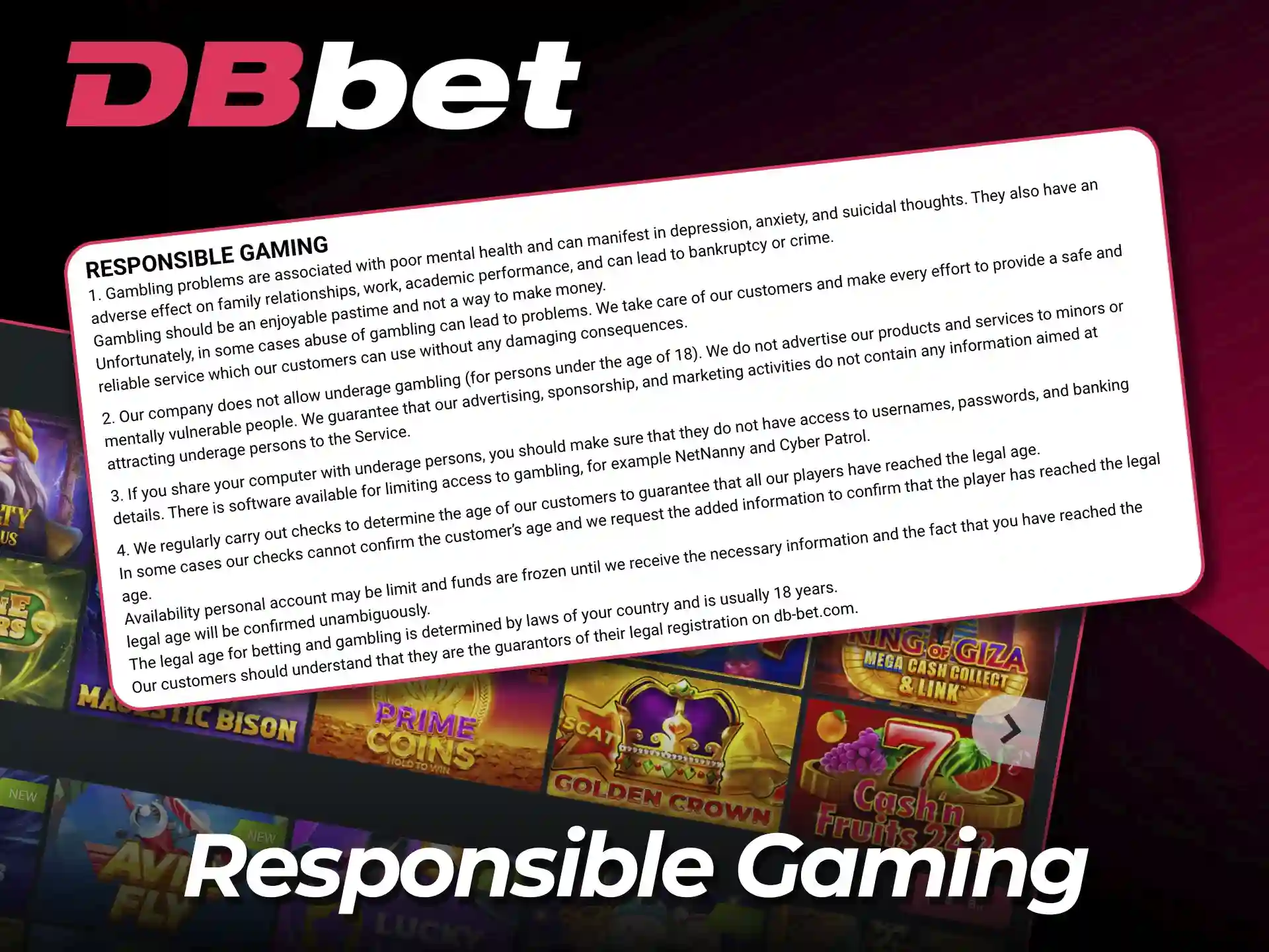 Learn about responsible gaming on the DBBet site today.