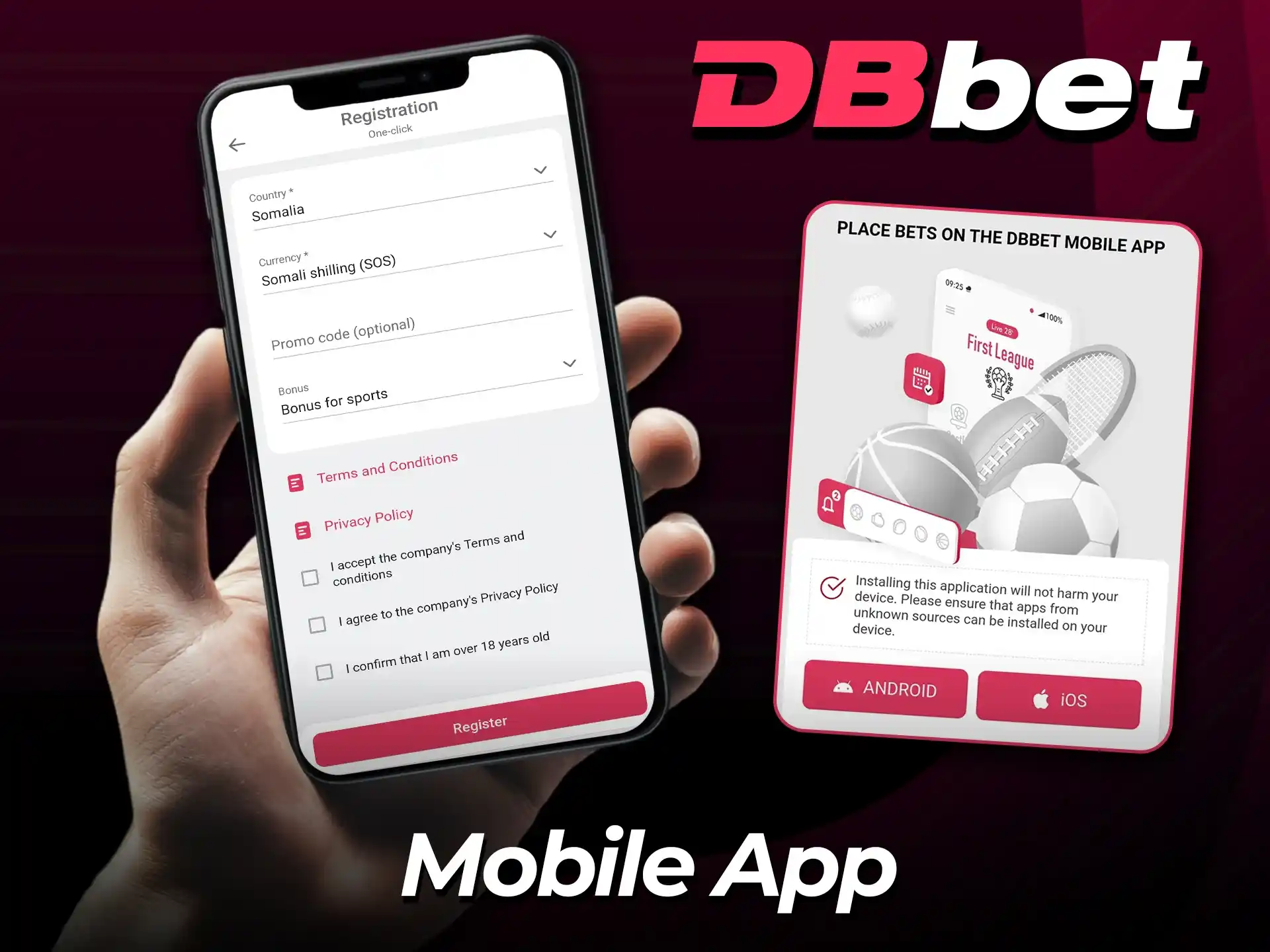 Create an account using the official DBbet mobile app.