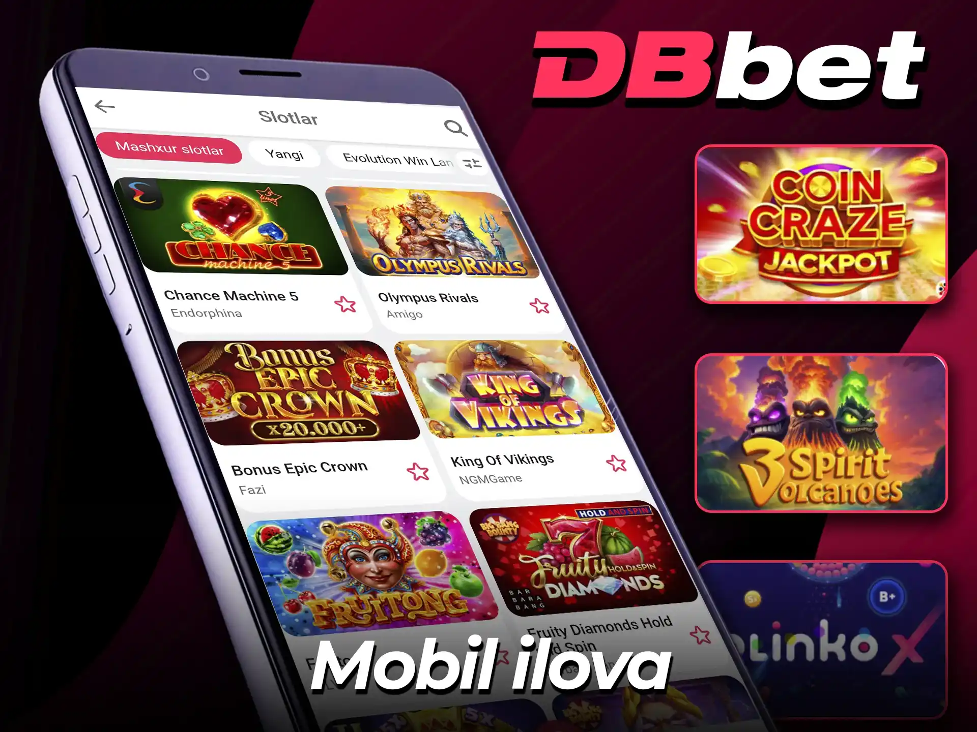 Rasmiy DBBet ilovasidan foydalanib, mobil slotlarni o'ynang.