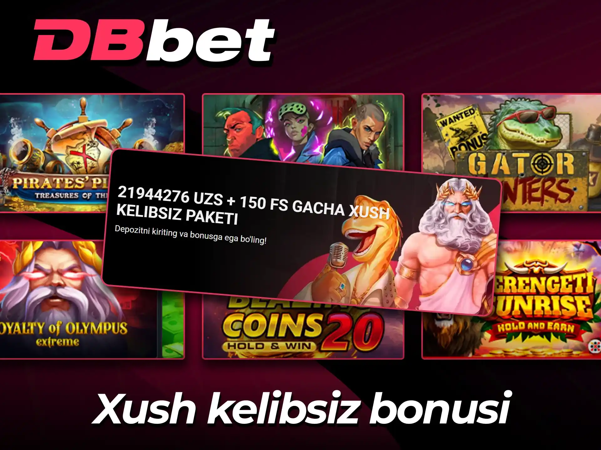 Rasmiy DBBet veb-saytida slotlar uchun xush kelibsiz paketini oling.